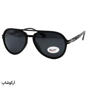 عکس از عینک آفتابی پرسول با فریم خلبانی، رنگ مشکی مات، دسته فنردار، طوسی و لنز پلاریزه مدل P3217