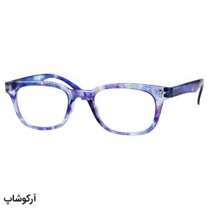 عکس از عینک مطالعه نزدیک بین با فریم رنگ آبی، مستطیلی و دسته فنری مدل TJ3184