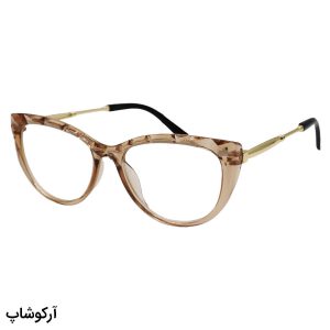 عکس از عینک مطالعه نزدیک بین با فریم رنگ عسلی، گربه ای شکل و دسته طلایی مدل 206