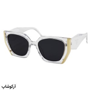 عکس از عینک آفتابی زنانه PRADA با فریم بی رنگ و شفاف، گربه ای و لنز دودی تیره مدل Y284