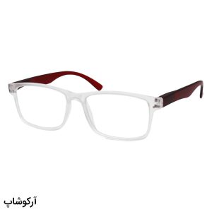 عکس از عینک مطالعه نزدیک بین با فریم شفاف، بی رنگ، مستطیلی شکل و دسته قرمز مدل KS711