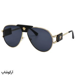 عکس از عینک آفتابی ورساچه با فریم خلبانی، طلایی و مشکی رنگ و عدسی دودی تیره مدل 38719