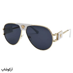 عکس از عینک آفتابی VERSACE با فریم خلبانی، طلایی و سفید رنگ و لنز دودی تیره مدل 38719