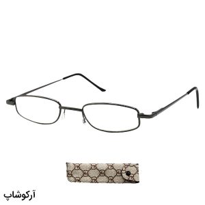 عکس از عینک مطالعه نزدیک بین با فریم نوک مدادی، مستطیلی شکل و دسته فنری مدل 104