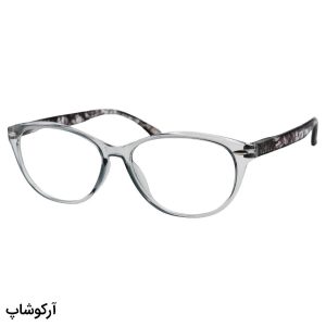 عکس از عینک مطالعه نزدیک بین با فریم طوسی، بیضی شکل و دسته چند رنگ مدل 3209