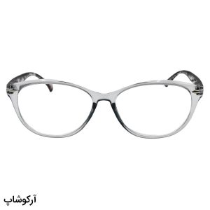 عکس از عینک مطالعه نزدیک بین با فریم طوسی، بیضی شکل و دسته چند رنگ مدل 3209