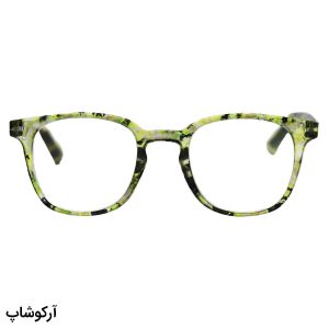 عکس از عینک مطالعه نمره +2.75 نزدیک بین با فریم رنگ سبز و مشکی و مربعی شکل مدل 22-32
