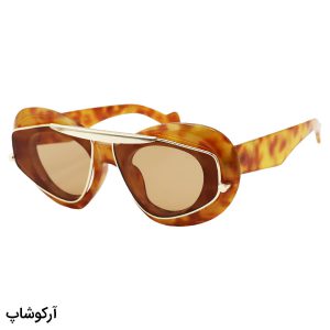 عکس از عینک آفتابی زنانه با فریم هاوانا و طلایی رنگ، بیضی شکل و لنز قهوه ای تیره LOEWE مدل 0240