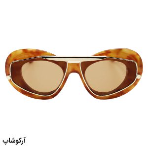 عکس از عینک آفتابی زنانه با فریم هاوانا و طلایی رنگ، بیضی شکل و لنز قهوه ای تیره LOEWE مدل 0240