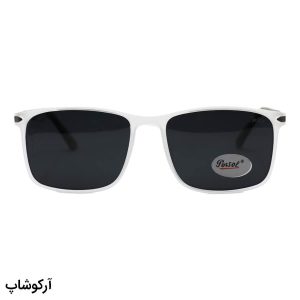 عکس از عینک آفتابی Persol با فریم مستطیلی، بی رنگ و شفاف (یخی)، دسته طوسی و لنز پلاریزه مدل P3219