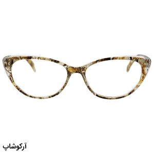 عکس از عینک مطالعه نزدیک بین با فریم گربه ای، رنگ عسلی و دسته فنردار مدل T157