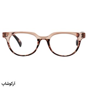 عکس از عینک مطالعه نزدیک بین با فریم عسلی، بیضی شکل و دسته فنری مدل TJ3182