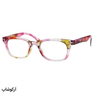 عکس از عینک مطالعه نزدیک بین با فریم صورتی روشن، مستطیلی و دسته فنری مدل TJ3184