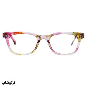 عکس از عینک مطالعه نزدیک بین با فریم صورتی روشن، مستطیلی و دسته فنری مدل TJ3184