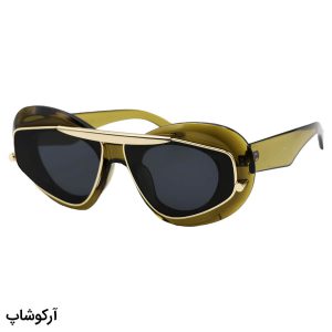 عکس از عینک آفتابی زنانه با فریم سبز زیتونی و طلایی، بیضی شکل و لنز دودی تیره LOEWE مدل 0240