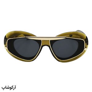 عکس از عینک آفتابی زنانه با فریم سبز زیتونی و طلایی، بیضی شکل و لنز دودی تیره LOEWE مدل 0240