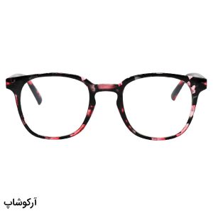 عکس از عینک مطالعه نزدیک بین با فریم رنگ صورتی و مشکی و مربعی شکل مدل 22-32