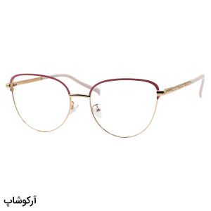 عکس از عینک طبی زنانه زارا با فریم چشم گربه ای، طلایی و صورتی و دسته فنردار مدل G95-220