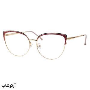 عکس از عینک طبی زنانه زارا با فریم چشم گربه ای، طلایی و صورتی و دسته فنردار مدل G95-263