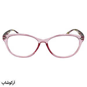 عکس از عینک مطالعه نزدیک بین با فریم صورتی، بیضی شکل و دسته چند رنگ مدل 3209
