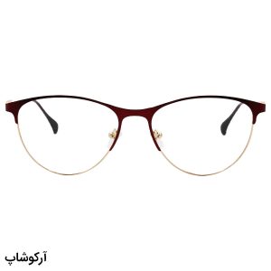 عکس از عینک طبی زنانه Chanel با فریم شکل گرد، طلایی و زرشکی، دسته طرح دار و لولا فنری مدل 6029