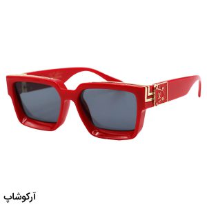 عکس از عینک آفتابی میلیونر لویی ویتون با فریم قرمز و طلایی، مستطیلی و لنز دودی تیره مدل Z1940E