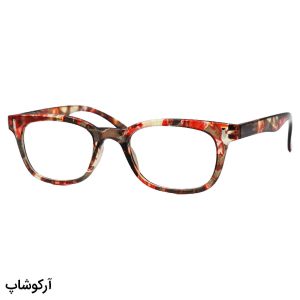 عکس از عینک مطالعه نزدیک بین با فریم قرمز چند رنگ، مستطیلی و دسته فنری مدل TJ3184