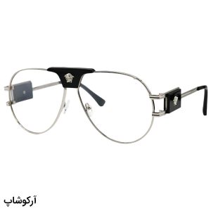 عکس از عینک شب VERSACE با فریم خلبانی، نقره ای و مشکی رنگ و لنز بی رنگ و شفاف مدل 38719