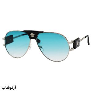 عکس از عینک دید در شب ورساچه با فریم خلبانی، نقره ای و مشکی رنگ و لنز سبز سایه روشن مدل 38719