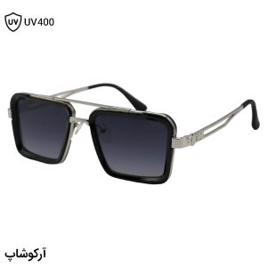 عکس از عینک آفتابی لویی ویتون با فریم مستطیلی شکل، رنگ مشکی و نقره‌ای و لنز دودی هایلایت مدل 8065
