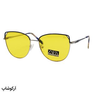 عکس از عینک شب زنانه ZARA با فریم نقره ای و آبی، شکل پروانه ای، لنز زرد رنگ و لولا فنری مدل XC62019
