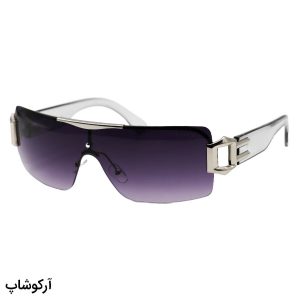 عکس از عینک آفتابی گوچی با فریم مخفی، نقره ای رنگ، دسته طوسی و لنز بنفش هایلایت مدل FR864