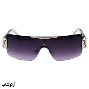 عکس از عینک آفتابی گوچی با فریم مخفی، نقره ای رنگ، دسته طوسی و لنز بنفش هایلایت مدل FR864