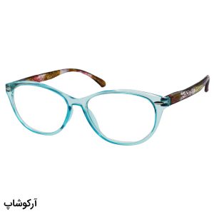 عکس از عینک مطالعه نزدیک بین با فریم فیروزه ای، بیضی شکل و دسته چند رنگ مدل 3209
