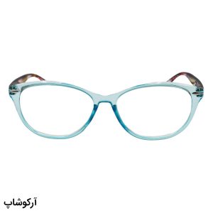 عکس از عینک مطالعه نزدیک بین با فریم فیروزه ای، بیضی شکل و دسته چند رنگ مدل 3209