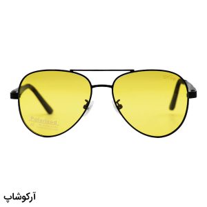 عکس از عینک دید در شب برند DRIVE با فریم خلبانی، مشکی رنگ، دسته فنری و لنز زرد رنگ و پلاریزه مدل PD1807