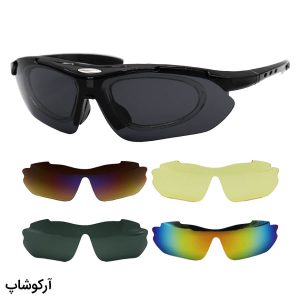 عکس از عینک ورزشی پلاریزه با فریم طبی، 5 کاوره و فریم و دسته مشکی رنگ مدل 0089-C3