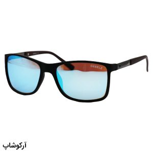 عکس از عینک آفتابی دیزل با فریم مشکی مات، مستطیلی شکل، دسته چوبی و لنز آینه ای مدل 2301