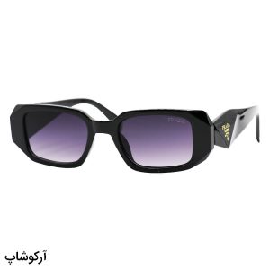 عکس از عینک آفتابی PRADA با فریم مستطیلی شکل، مشکی براق و لنز دودی سایه روشن مدل 8822
