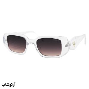 عکس از عینک آفتابی با فریم مستطیلی شکل، بی رنگ و شفاف و لنز قهوه ای هایلایت PRADA مدل 8822