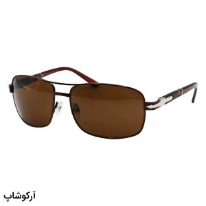 عکس از عینک آفتابی پرسول با فریم مستطیلی، بیس دار، رنگ مسی و لنز قهوه‌ای تیره و از جنس سنگ مدل 2407S