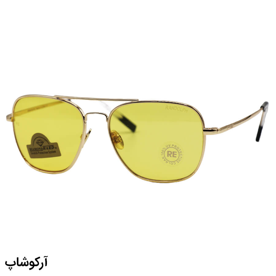 Golden-Square-Frame-And-Golden-Handle-And-Yellow-Uv-Protection-Lens-Night-View-Eyewear-Model-Re58-Gy-1 عکس از عینک دید در شب randolph با فریم طلایی رنگ، مربعی شکل، لنز شیشه و زرد رنگ مدل re58