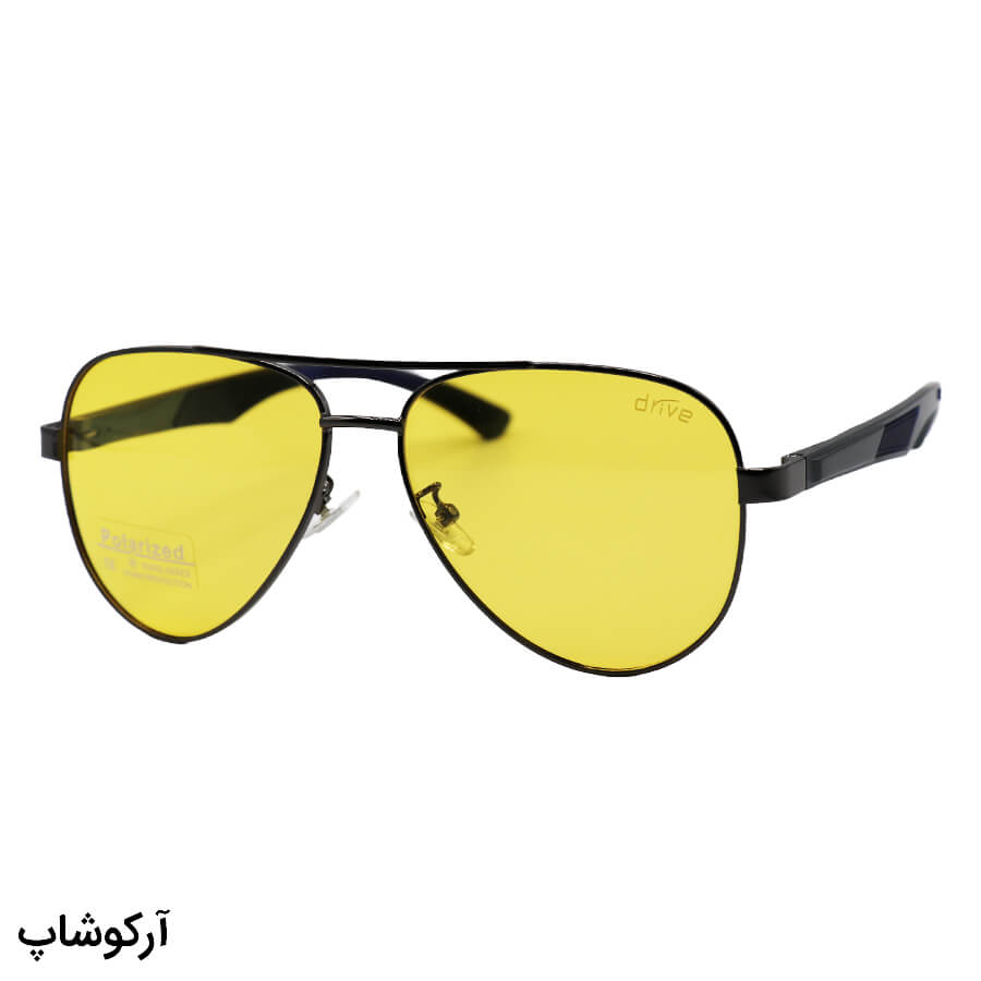 Graphite-Gray-Avitator-Frame-And-Graphite-Gray-Handle-And-Yellow-Polorized-Uv-Protection-Lens-Night-View-Eyewear-Model-Pd1815-Yl-1 عکس از عینک شب برند drive با فریم خلبانی، نوک مدادی، دسته فنری و لنز زرد رنگ و پلاریزه مدل pd1815