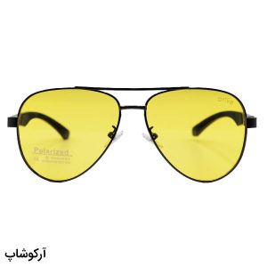 عکس از عینک شب برند DRIVE با فریم خلبانی، نوک مدادی، دسته فنری و لنز زرد رنگ و پلاریزه مدل PD1815