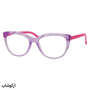 عکس از عینک مطالعه زنانه نزدیک بین با فریم گربه ای، رنگ بنفش و دسته صورتی مدل 18-9