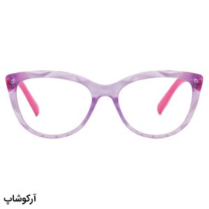 عکس از عینک مطالعه زنانه نزدیک بین با فریم گربه ای، رنگ بنفش و دسته صورتی مدل 18-9