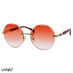 عکس از عینک آفتابی زنانه فریملس با شکل گرد، لنز قرمز سایه روشن و دسته قهوه ای رنگ BVLGARI مدل 2A871
