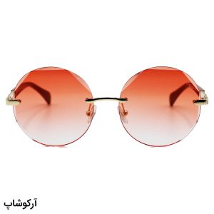 عکس از عینک آفتابی زنانه فریملس با شکل گرد، لنز قرمز سایه روشن و دسته قهوه ای رنگ BVLGARI مدل 2A871