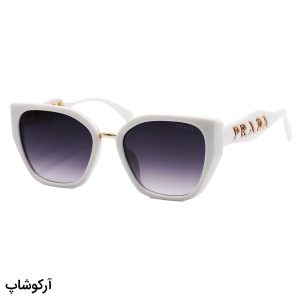 عکس از عینک آفتابی زنانه PRADA با فریم پروانه ای، سفید رنگ و لنز دودی هایلایت مدل 2837