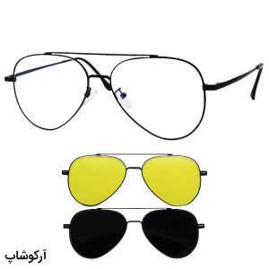 عکس از فریم عینک طبی 2 کاوره با فریم خلبانی، رنگ مشکی، از جنس آلومینیوم و دسته فنری مدل 7603